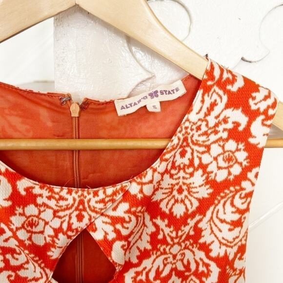 Altar'd State Orange White Floral Print Sleeveless Keyhole Mini Dress Size Small - Picture 2 of 4